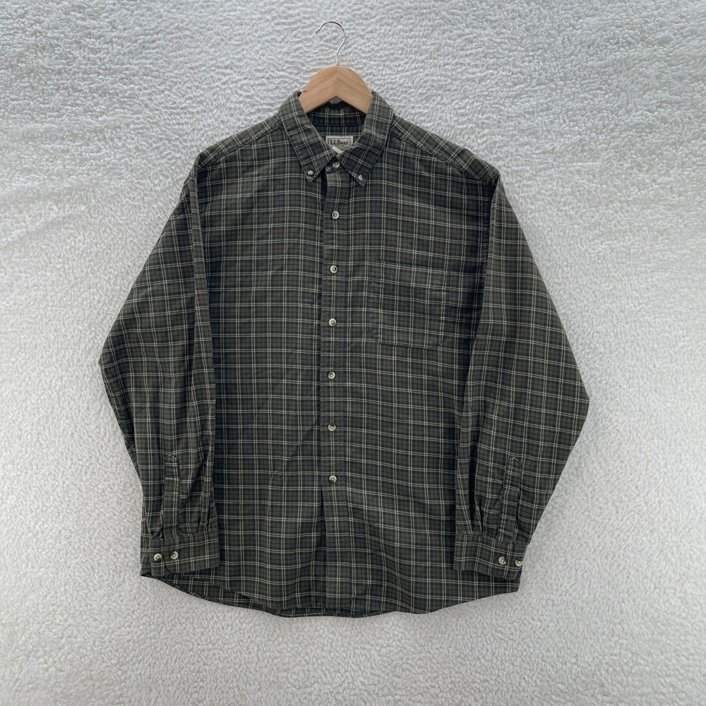 LL Bean Shirt Men L Brown Gray Flannel Twill Plaid Lumberjack Outdoor Preppy